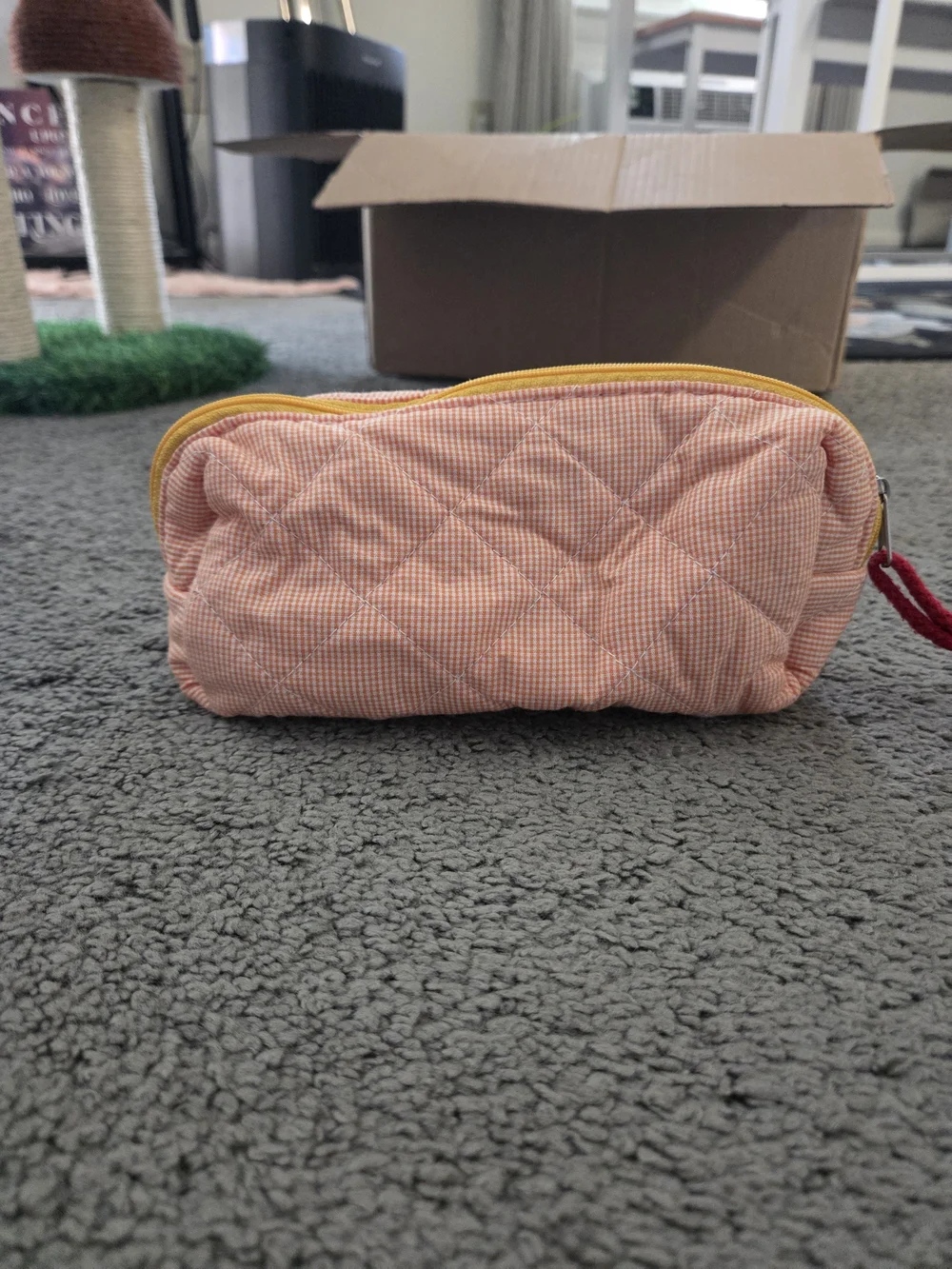 Orange Quilted Zipper Pouch